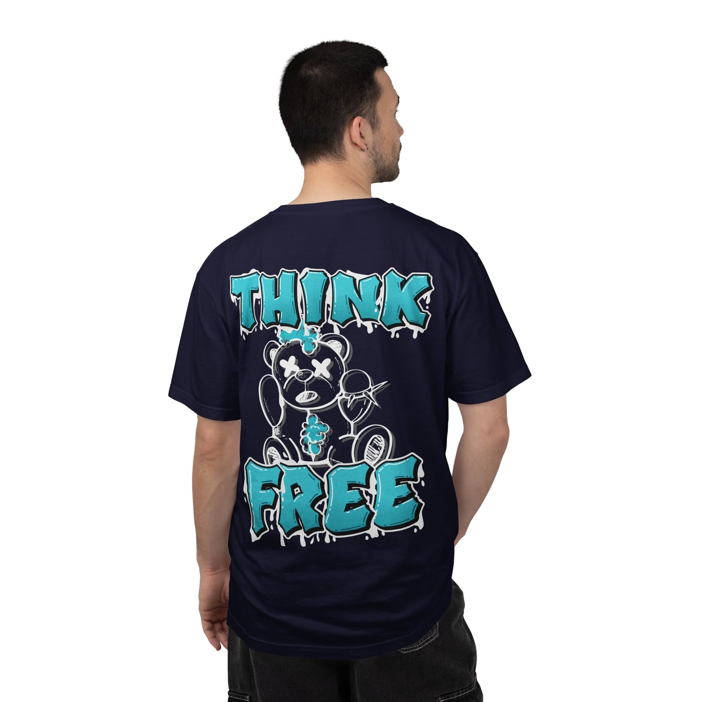 Think Free Graphic T-Shirt — Teddy Bear Street Art Design