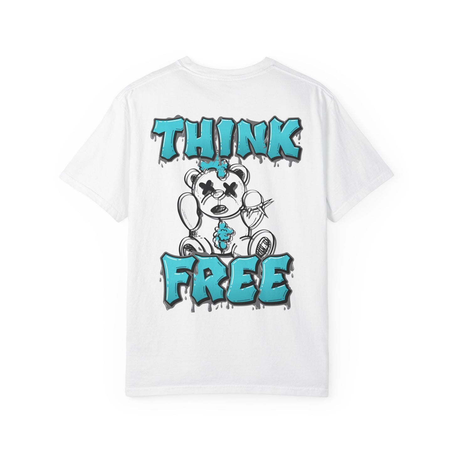 Think Free Graphic T-Shirt — Teddy Bear Street Art Design