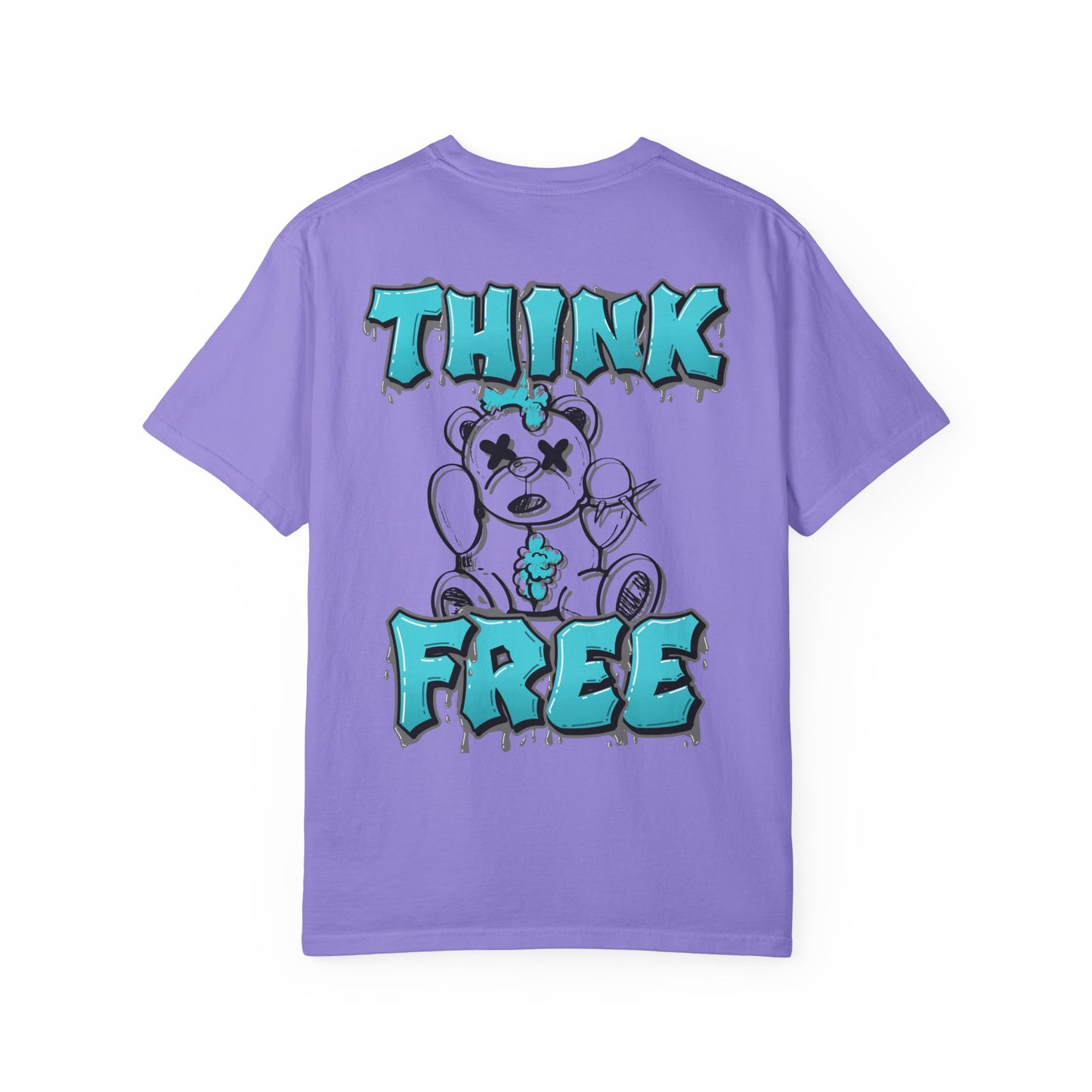 Think Free Graphic T-Shirt — Teddy Bear Street Art Design
