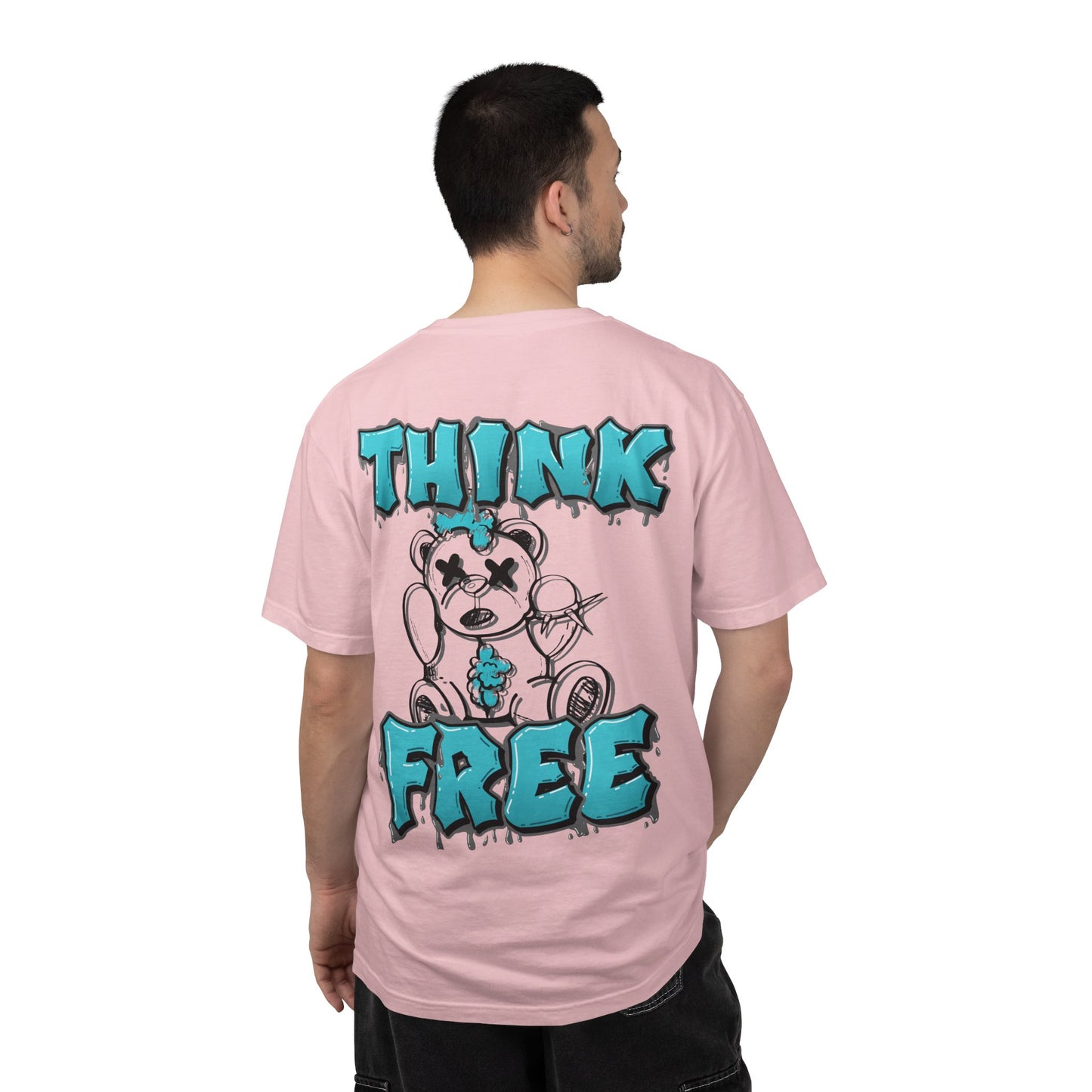 Think Free Graphic T-Shirt — Teddy Bear Street Art Design