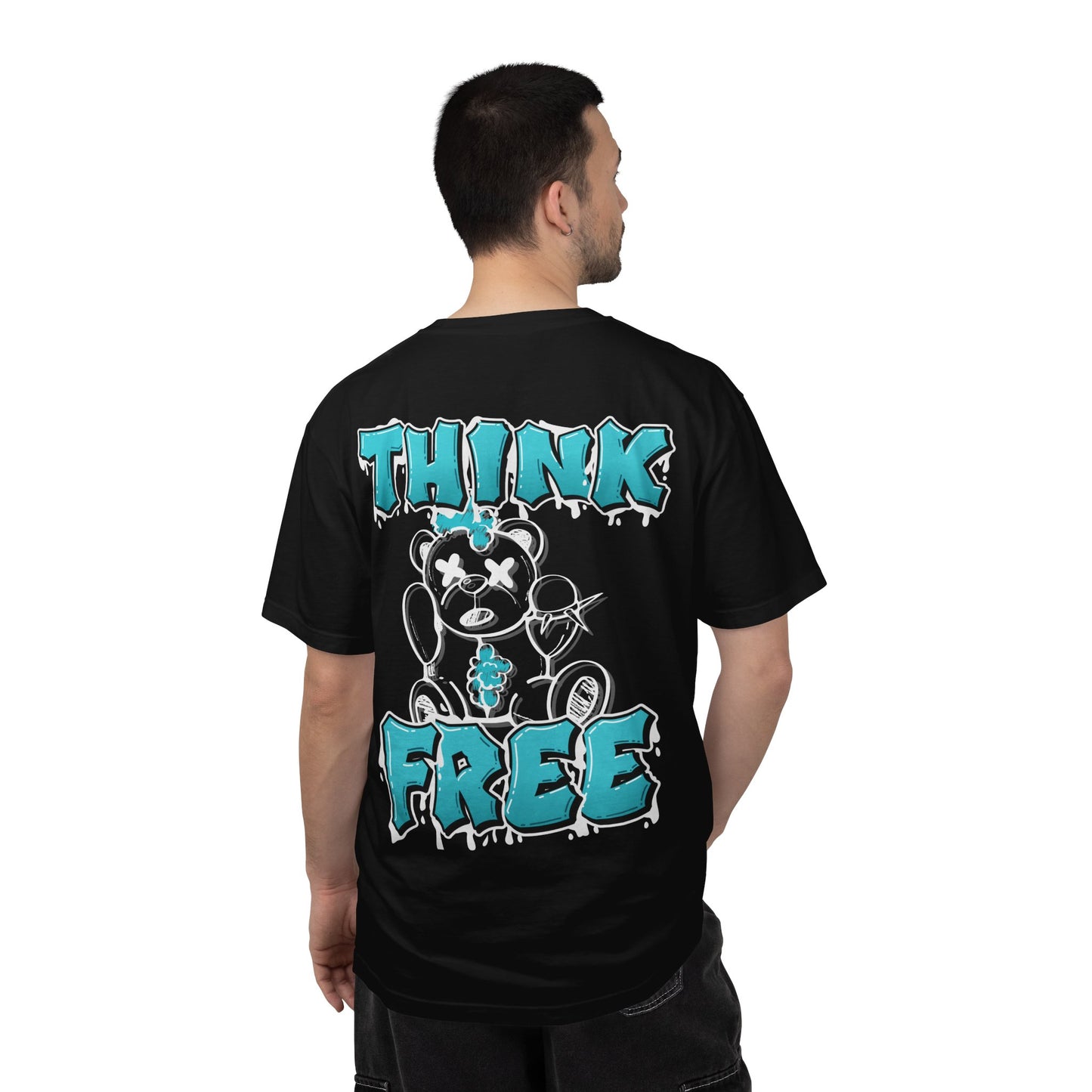Think Free Graphic T-Shirt — Teddy Bear Street Art Design