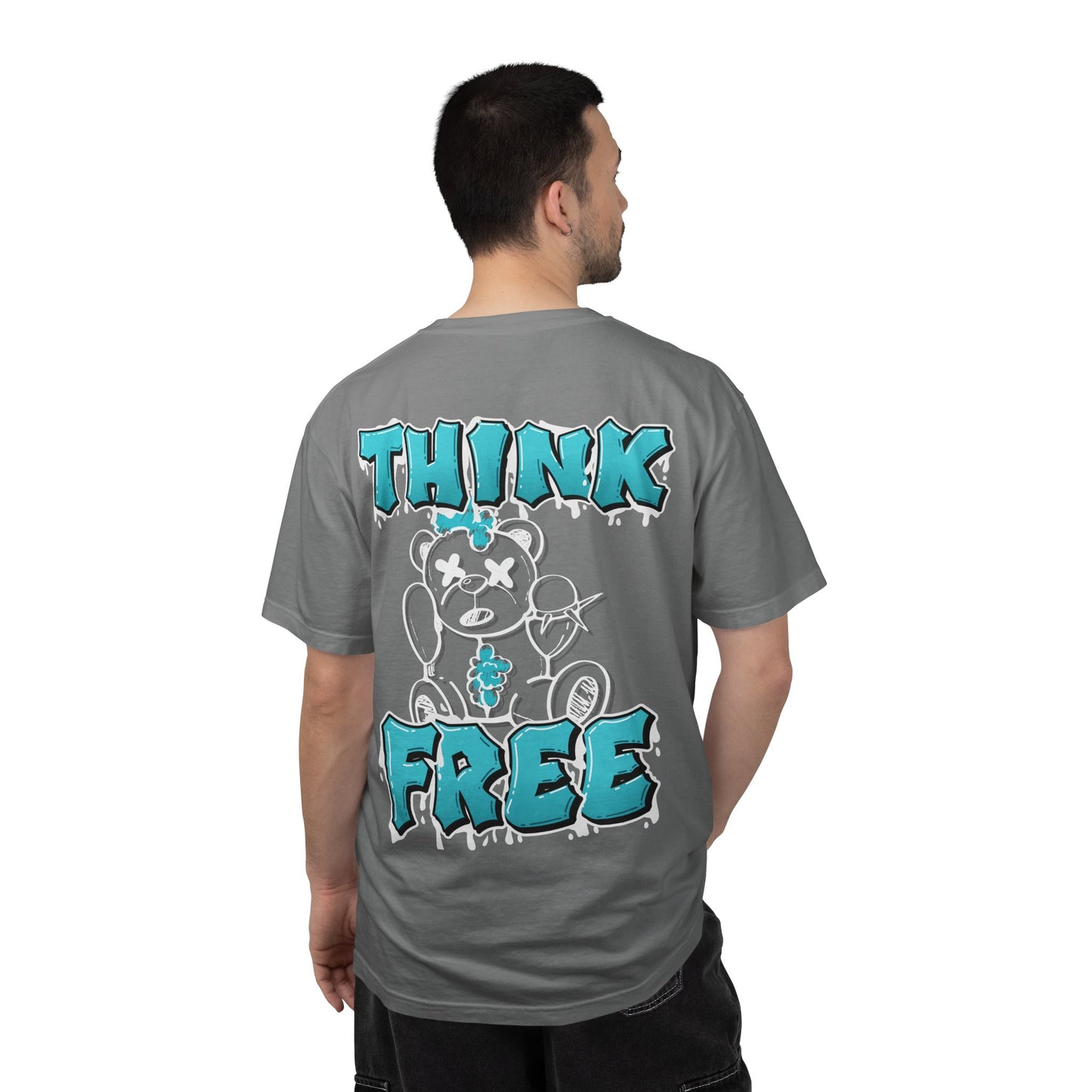 Think Free Graphic T-Shirt — Teddy Bear Street Art Design