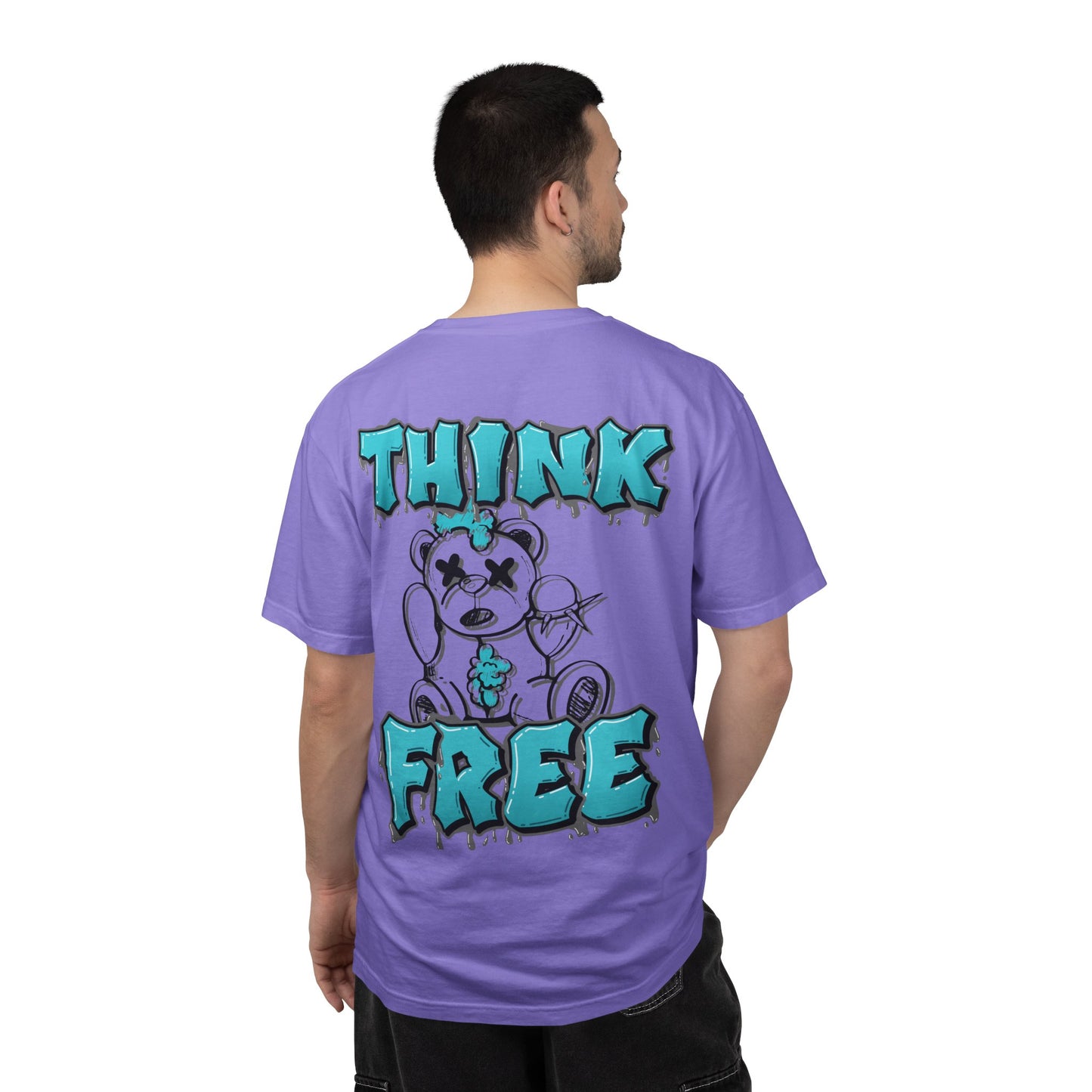 Think Free Graphic T-Shirt — Teddy Bear Street Art Design
