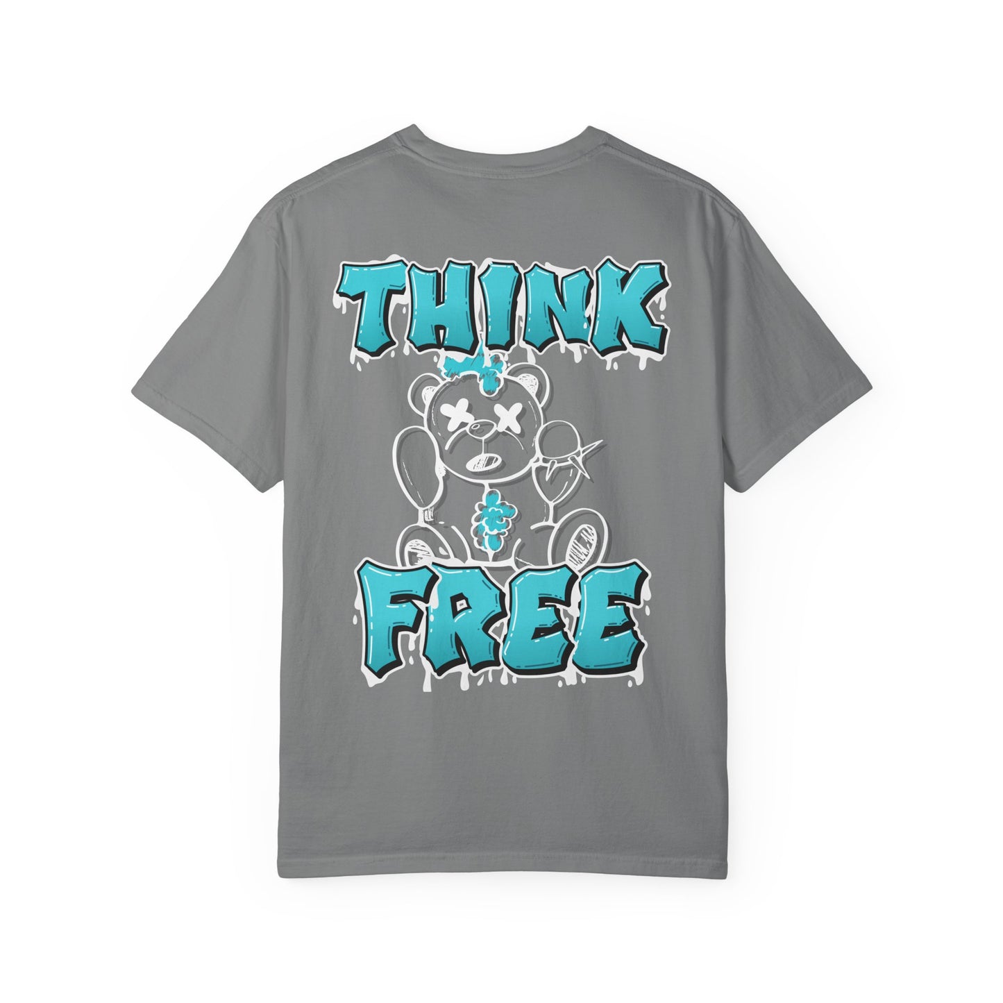 Think Free Graphic T-Shirt — Teddy Bear Street Art Design