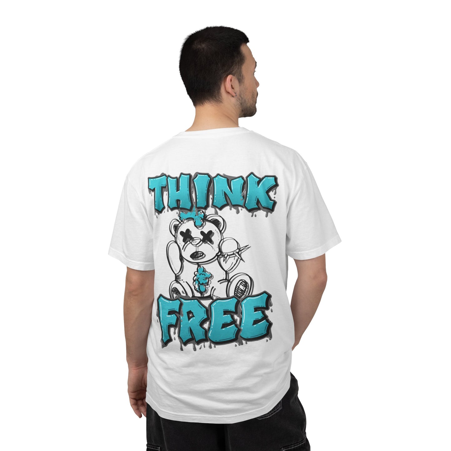 Think Free Graphic T-Shirt — Teddy Bear Street Art Design