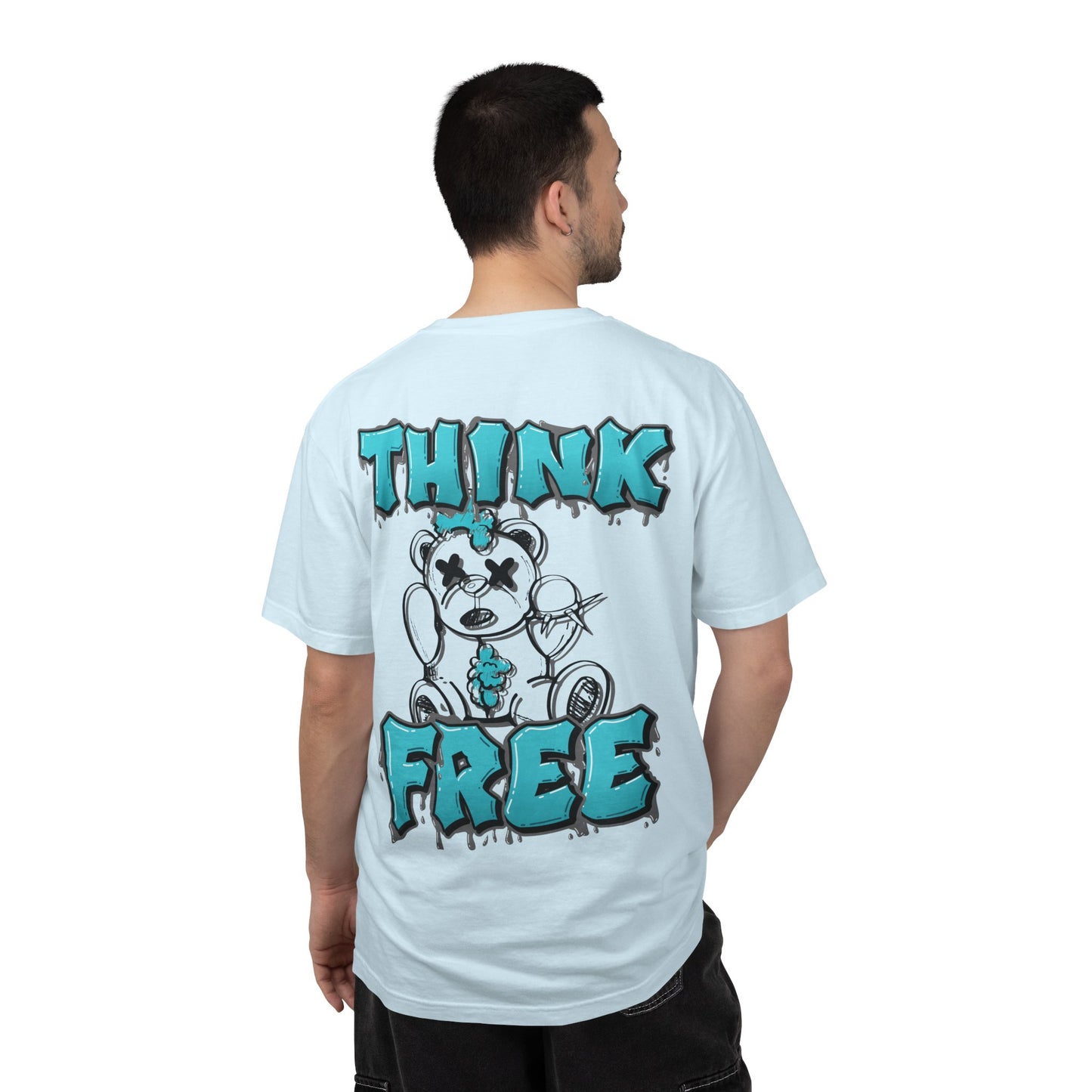 Think Free Graphic T-Shirt — Teddy Bear Street Art Design